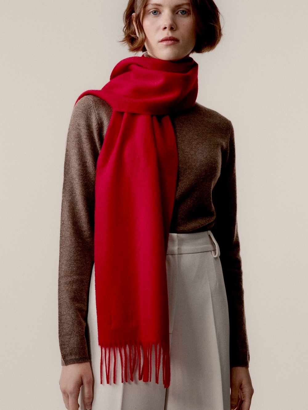 Pure Cashmere Fringed Scarf Made in Scotland Luxurious Women's Accessory in Red